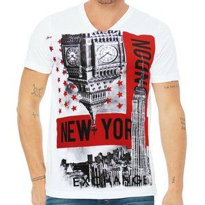 EXCHANGE MEN'S WHITE V-NECK T-SHIRT SIZE S L XL